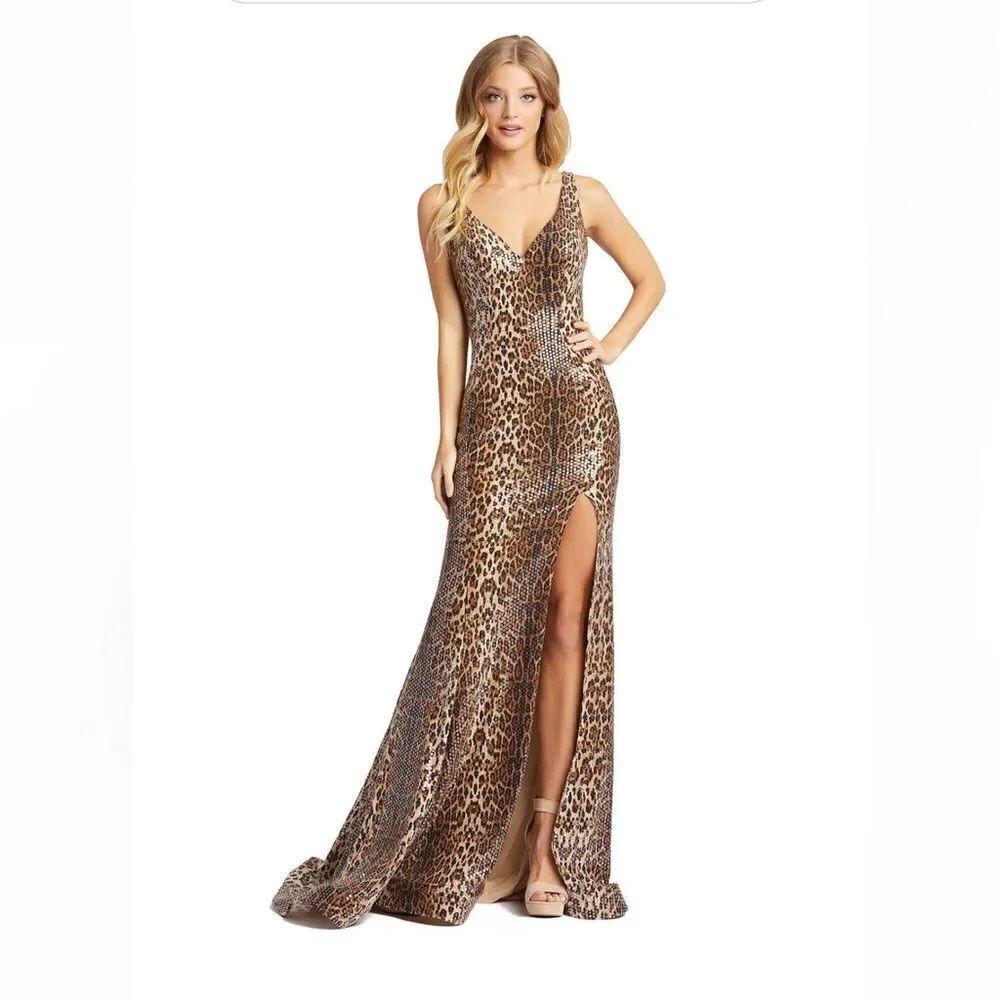 Mac Duggal Leopard Print Sequin Gown